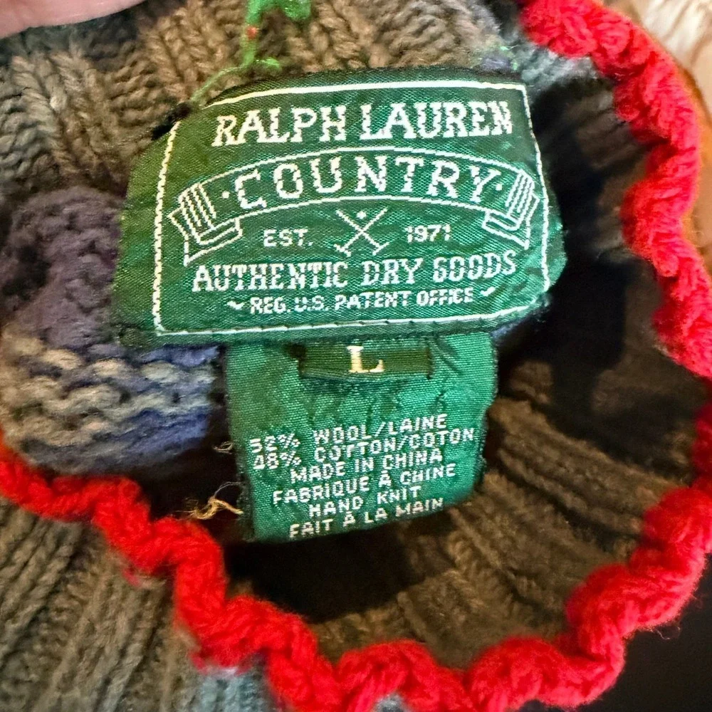 RALPH LAUREN COUNTRY Vintage Hand Knit Southwestern Wool‎ Turtleneck Sweater L